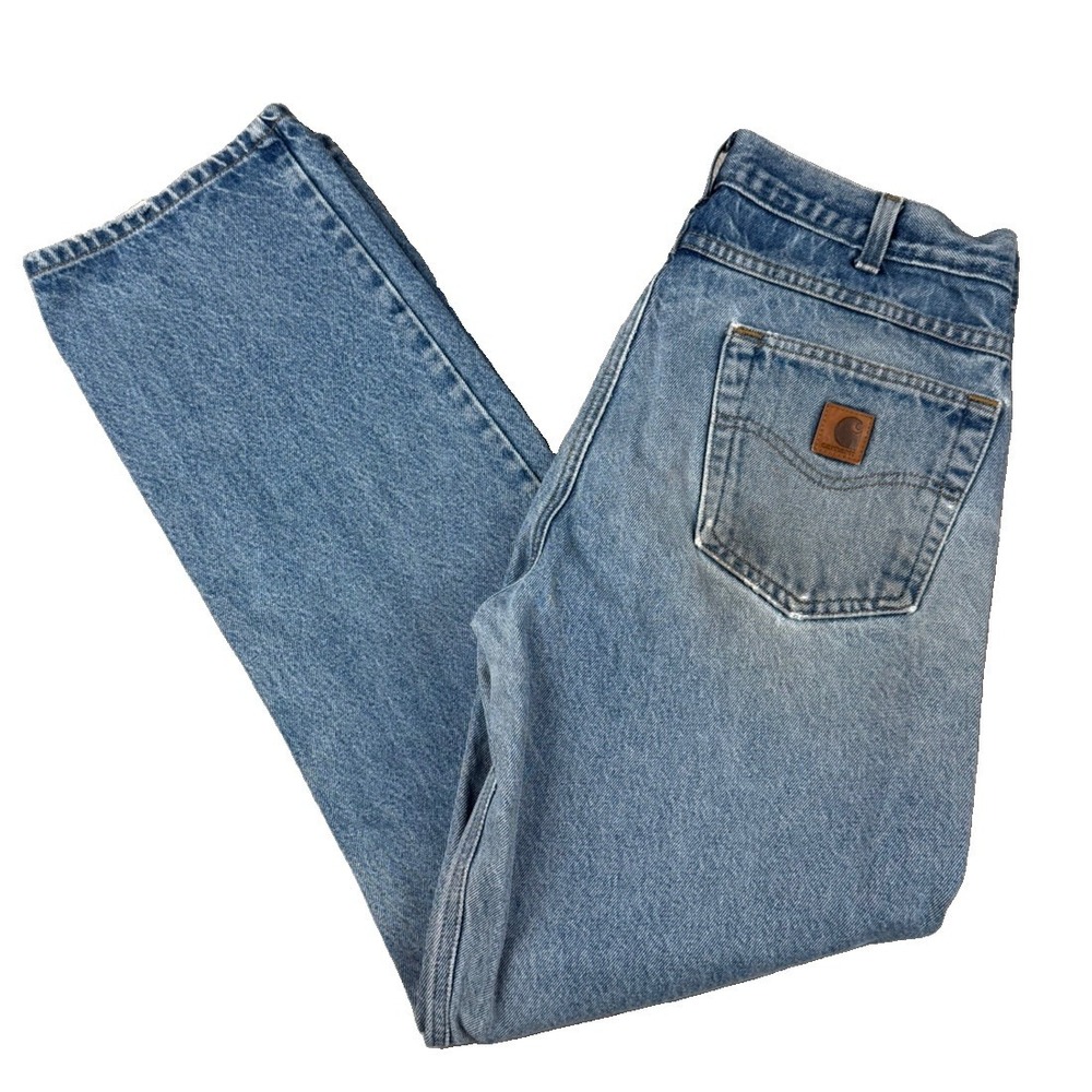Carhartt B160 Jeans Mens 34x34 Distressed Light Wash Denim Workwear Carpenter